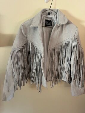 NEW Women's Western Fringe Suede Jacket - Light Gray Silver